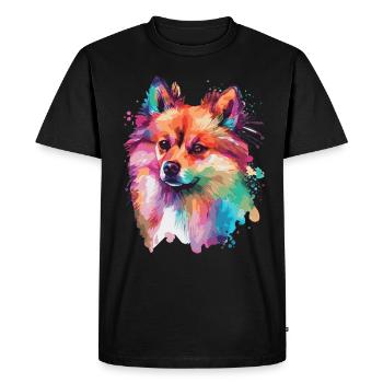 Watercolor Pomeranian Spitz Colorful Pommy Dog Lov - Men's Premium Organic T-Shirt - black - Front - Nico (187cm)