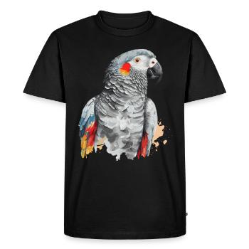 Aquarelle Perroquet Gris Africain Coloré Oiseau Amoureux - T-shirt Premium bio Homme - noir - Devant - Nico (187cm)