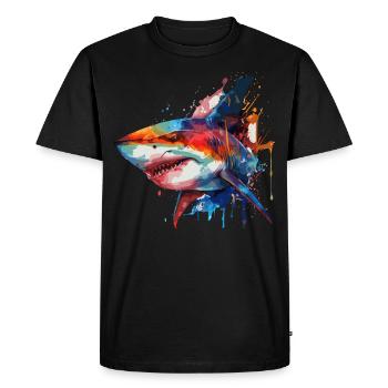 Aquarelle Requin Coloré Grand Requin Blanc Amoureux - T-shirt Premium bio Homme - noir - Devant - Nico (187cm)