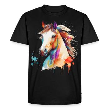 Aquarelle Équitation Coloré Pet Ponies Lover - T-shirt Premium bio Homme - noir - Devant - Nico (187cm)