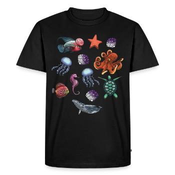 Saison des poissons Animal marin Mer - T-shirt Premium bio Homme - noir - Devant - Nico (187cm)