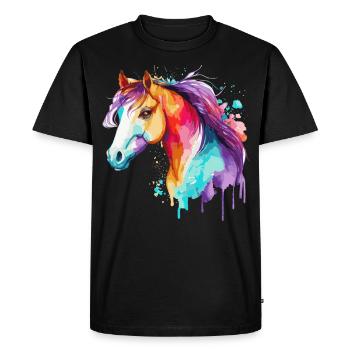 Aquarelle Cheval Équitation Poney Coloré Pet Poneys Lo - T-shirt Premium bio Homme - noir - Devant - Nico (187cm)