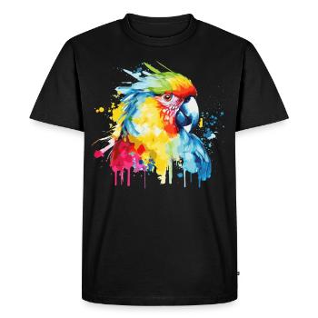 Watercolor Red Macaw Parrot Colorful Bird Lovers - Men's Premium Organic T-Shirt - black - Front - Nico (187cm)