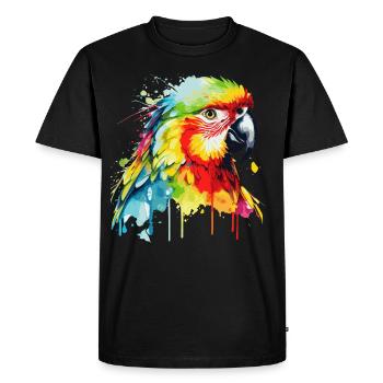 Watercolor Red Macaw Parrot Colorful Bird Lovers - Men's Premium Organic T-Shirt - black - Front - Nico (187cm)