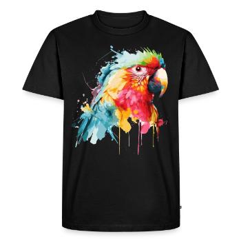Watercolor Red Macaw Parrot Colorful Bird Lovers - Men's Premium Organic T-Shirt - black - Front - Nico (187cm)