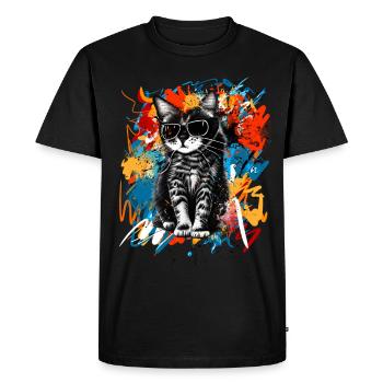 Cool cat with sunglasses - Men's Premium Organic T-Shirt - black - Front - Nico (187cm)