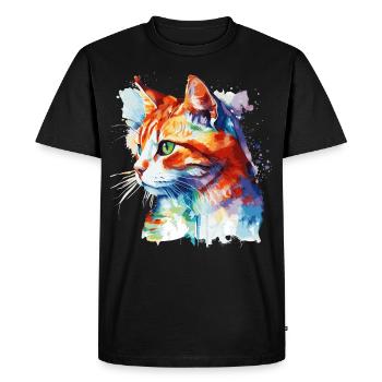 Aquarelle Chat Européen à poil court Chat coloré Lov - T-shirt Premium bio Homme - noir - Devant - Nico (187cm)