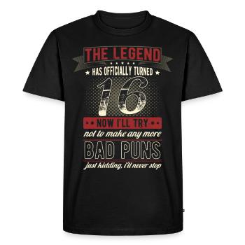 La légende officiellement 16 ans 16ème anniversaire - T-shirt Premium bio Homme - noir - Devant - Nico (187cm)