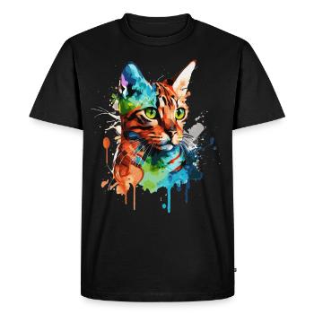 Watercolor Bengal Cat Colorful Cat Lover - Men's Premium Organic T-Shirt - black - Front - Nico (187cm)