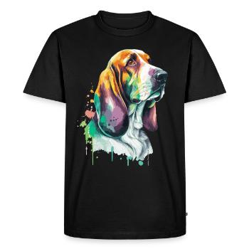 Aquarelle Basset Hound Mignon Coloré Pet Dog - T-shirt Premium bio Homme - noir - Devant - Nico (187cm)