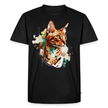 Watercolor Bengal Cat Colorful Cat Lover - Men's Premium Organic T-Shirt - black - Front - Nico (187cm)