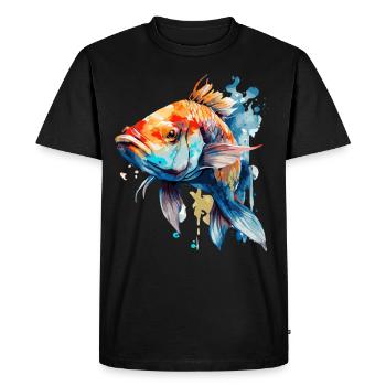 Aquarelle Koi Carpe Coloré Étang Pêche Poisson - T-shirt Premium bio Homme - noir - Devant - Nico (187cm)