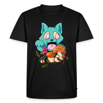 Trippy Mushroom Cat Hippie Trip Psychedelic - Men's Premium Organic T-Shirt - black - Front - Nico (187cm)