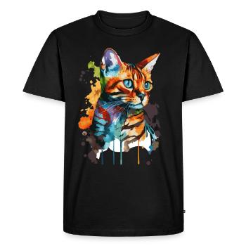 Aquarelle Bengal Cat Colorful Cat Lover - T-shirt Premium bio Homme - noir - Devant - Nico (187cm)