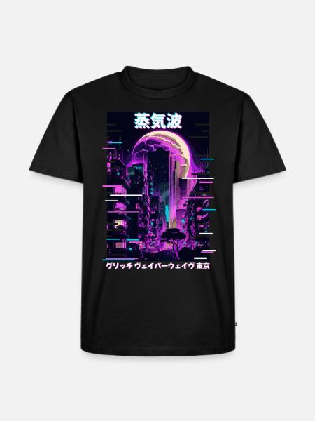 Retro Glitch Cityscape Vaporwave Futurism Tokyo Ae - Men's Premium Organic T-Shirt - black