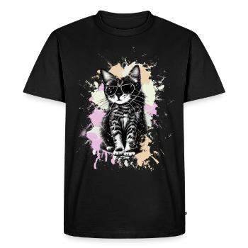 Cool cat with sunglasses - Men's Premium Organic T-Shirt - black - Front - Nico (187cm)