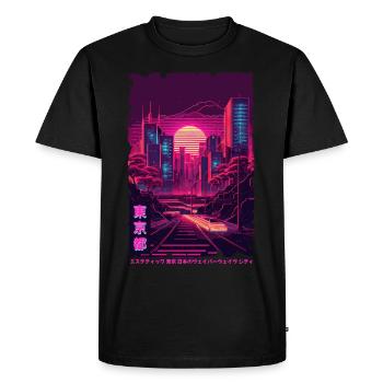 Vaporwave City Night Scene Tokyo Japanese Aestheti - Men's Premium Organic T-Shirt - black - Front - Nico (187cm)