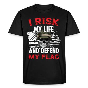 Un soldat risque ma vie Défends mon drapeau Armée militaire - T-shirt Premium bio Homme - noir - Devant - Nico (187cm)