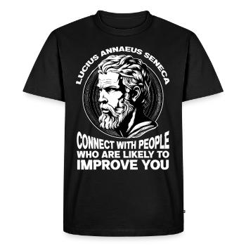 Sénèque Stoïcien Philosophe Motivation Auto-Amélioration - T-shirt Premium bio Homme - noir - Devant - Nico (187cm)
