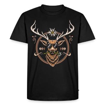 Hirsch Shirt Trachtenshirt Herren Trachten T-Shirt - Männer Premium Bio T-Shirt - Schwarz - Vorne - Nico (187cm)