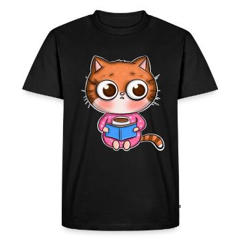 Cat Reading Books Book - Men's Premium Organic T-Shirt - black - Front - Nico (187cm)