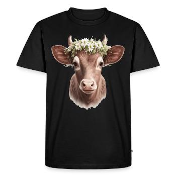 Bébé vache veau fleur couronne floral ferme animal animal de compagnie - T-shirt Premium bio Homme - noir - Devant - Nico (187cm)