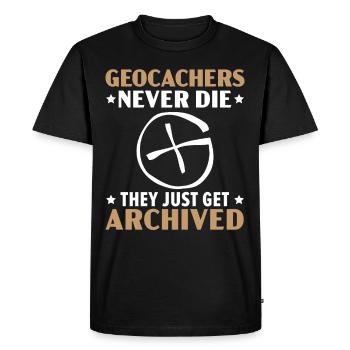 Geocachers never die, they are only archived - Men's Premium Organic T-Shirt - black - Front - Nico (187cm)