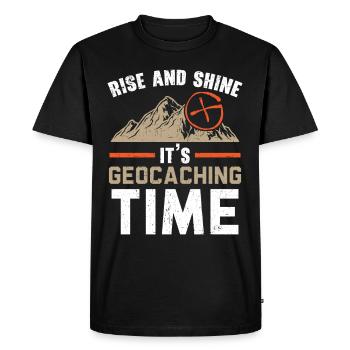 Get up and shine, it's geocaching time Geocac - Men's Premium Organic T-Shirt - black - Front - Nico (187cm)
