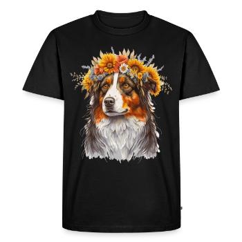 Australian Shepherd Flower Crown Pet Dog Breed Flo - Men's Premium Organic T-Shirt - black - Front - Nico (187cm)