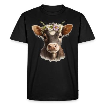 Calf Flower Crown Baby Cow Floral Farm Animal Pet - Men's Premium Organic T-Shirt - black - Front - Nico (187cm)