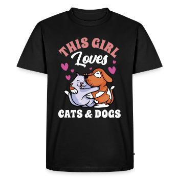 Cette fille aime les chats et les chiens Chien Chat - T-shirt Premium bio Homme - noir - Devant - Nico (187cm)