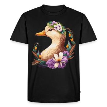 Flower Crown Duck Floral Farm Animal Pet - Men's Premium Organic T-Shirt - black - Front - Nico (187cm)