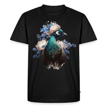 Peafowl Flower Crown Fowl Bird Poultry Floral Farm - Men's Premium Organic T-Shirt - black - Front - Nico (187cm)