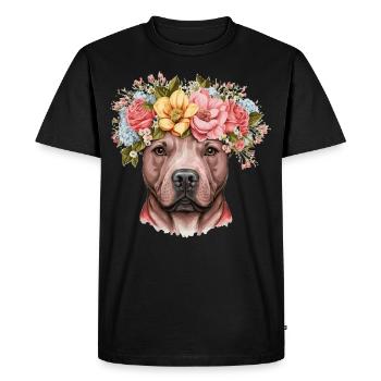 Mignon Bull Terrier Fleur Couronne Chien de Compagnie Race Flora - T-shirt Premium bio Homme - noir - Devant - Nico (187cm)