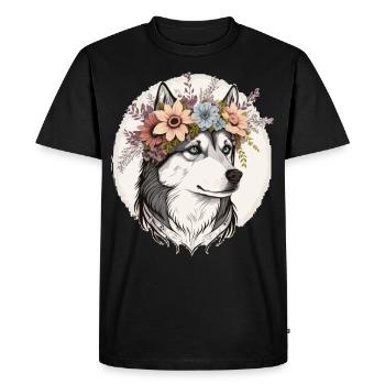 Cute Siberian Husky Flower Crown Pet Dog Breed Flo - Men's Premium Organic T-Shirt - black - Front - Nico (187cm)