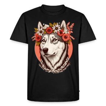 Cute Siberian Husky Flower Crown Pet Dog Breed Flo - Men's Premium Organic T-Shirt - black - Front - Nico (187cm)
