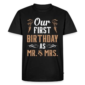 Notre premier anniversaire en tant qu’homme et femme Dictons - T-shirt Premium bio Homme - noir - Devant - Nico (187cm)