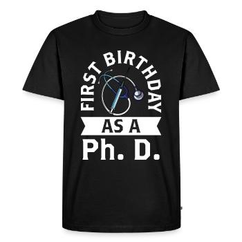 Premier anniversaire en tant que doctorante Dictons enceintes - T-shirt Premium bio Homme - noir - Devant - Nico (187cm)