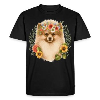 Cute Pomeranian Pom Flower Crown Pet Dog Breed Flo - Men's Premium Organic T-Shirt - black - Front - Nico (187cm)