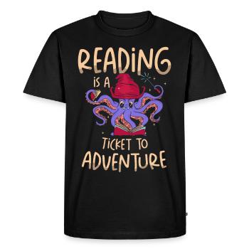 Reading is a ticket to adventure - Men's Premium Organic T-Shirt - black - Front - Nico (187cm)
