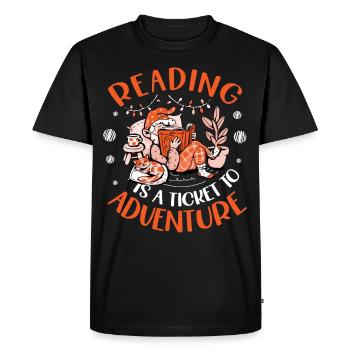 Reading is a ticket to adventure - Men's Premium Organic T-Shirt - black - Front - Nico (187cm)