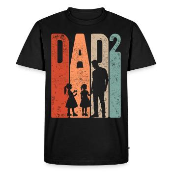 Dad Hoch 2 Papa Hoch 2 Kinder Zwei Mädchen Retro - Männer Premium Bio T-Shirt - Schwarz - Vorne - Nico (187cm)