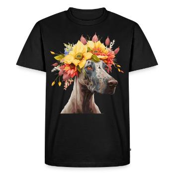 Mignon Grand Danois Fleur Couronne Chien de Compagnie Race Florale - T-shirt Premium bio Homme - noir - Devant - Nico (187cm)