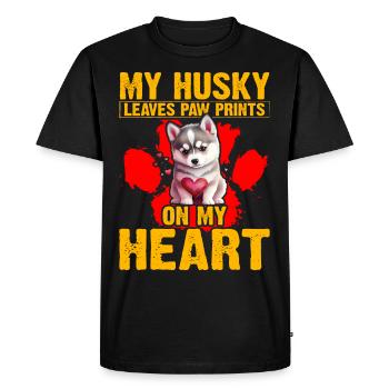 Mon Husky laisse des empreintes de pattes sur mon cœur - T-shirt Premium bio Homme - noir - Devant - Nico (187cm)