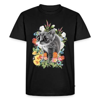 Fleurs de chat - T-shirt Premium bio Homme - noir - Devant - Nico (187cm)