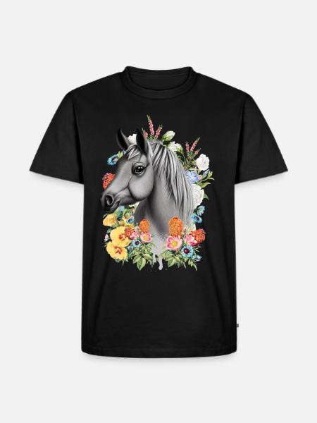 Pferd Blumen - Männer Premium Bio T-Shirt - Schwarz