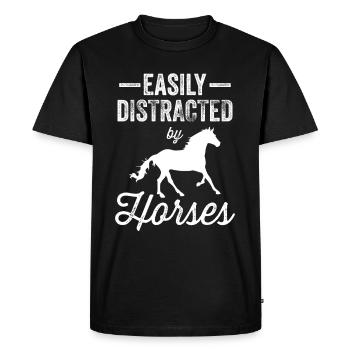 Easily distracted by horses, riding, rider, horse - Men's Premium Organic T-Shirt - black - Front - Nico (187cm)