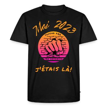 Mai 2023 j'étais là, manifestation retraite, manif - T-shirt Premium bio Homme - noir - Devant - Nico (187cm)