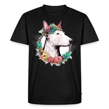 Mignon Bull Terrier Fleur Couronne Chien de Compagnie Race Flora - T-shirt Premium bio Homme - noir - Devant - Nico (187cm)