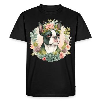 Mignon Boston Terrier Flower Crown Pet Dog Floral Pu - T-shirt Premium bio Homme - noir - Devant - Nico (187cm)